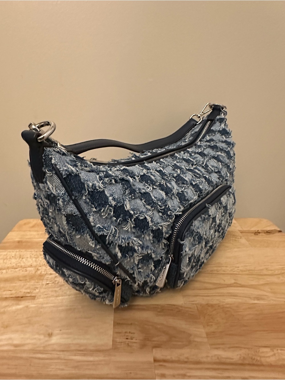 Michael Kors Denim Patchwork Shoulder Bag in Blue and Navy - Picture 9 of 15